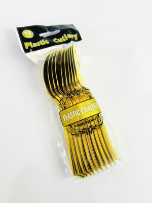 10Pc Plastic Spoon Cutlery Gold
